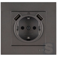 Розетка із заземленням та шторками USB-A + USB-A 5V-2.4A Arvia Electric KAREN Антрацит (20 06 2000 300)